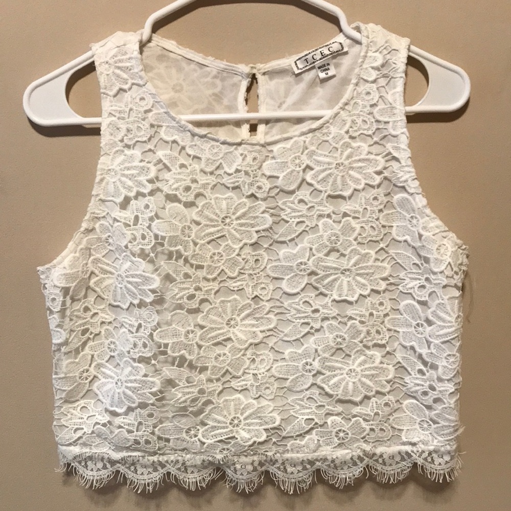 White Lace Crop Tank